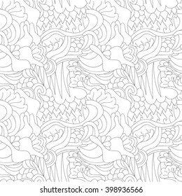 Abstract seamless pattern in black and white colors. Adult coloring book.