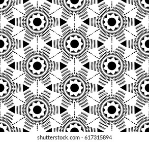 Abstract seamless pattern. Black and white circles and lines. Vector illustration