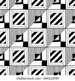 Abstract seamless pattern. Black and white illustration for coloring books. Background for design