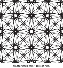 Abstract seamless pattern in black and white.Flat design.Black lace on a white background.Black and white graphics.Art nouveau.For decorating fabric, paper, Wallpaper, and packaging.