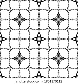 Abstraktes nahtloses Muster in Schwarz-Weiß.Flaches Design.Schwarze Spitzen auf weißem Hintergrund.Schwarz-Weiß-Grafik.Jugendstil.Für die Dekoration von Stoff, Papier, Tapete und Verpackung.
