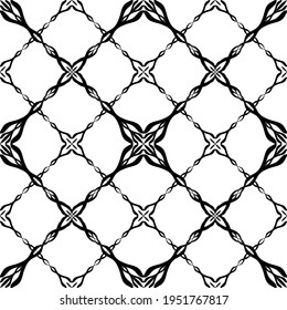 Resumen de un patrón sin fisuras en blanco y negro.Diseño plano.Lugar negro sobre fondo blanco.Gráficos en blanco y negro.Art Nouveau.Para decorar tela, papel, papel pintado y embalaje.
