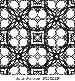 Abstract seamless pattern in black and white.Flat design.Black lace on a white background.Black and white graphics.Art nouveau.For decorating fabric, paper, Wallpaper, and packaging.