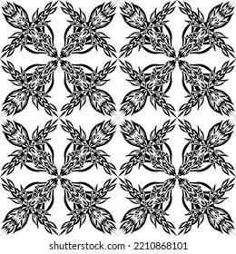 Resumen de un patrón sin fisuras en blanco y negro.Diseño plano.Lugar negro sobre fondo blanco.Gráficos en blanco y negro.Art Nouveau.Para decorar tela, papel, papel pintado y embalaje.