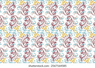 abstract seamless pattern blending modern floral elements with intricate ethnic designs for distinctive textile and wallpaper applications