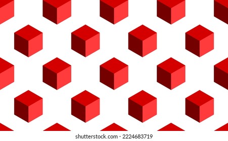 Abstract Seamless Pattern with Block Chain Style Red Cubes or Boxes in 3D Perspective View. Vector Image.