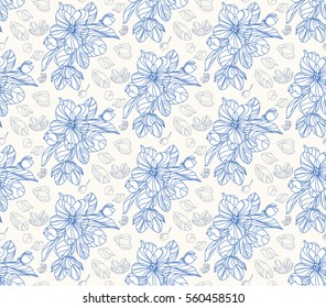 Abstract seamless pattern with blooming apple branches