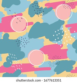 Abstract seamless pattern with blots and dots. Painted creative background. Header artistic drawn background.