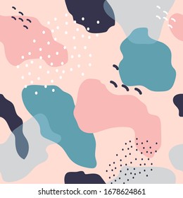 Abstract seamless pattern with blots and dots. Painted creative background. Header artistic drawn background