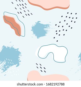 Abstract seamless pattern with blots and dots. Painted creative background. Header artistic drawn background.