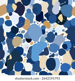 Abstract Seamless Pattern with Blue and Beige Blobs, Modern Vector Background