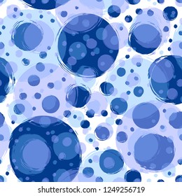 Abstract seamless pattern. Blue circles on a white background, polka dot, vector ornament.
