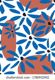 Abstract seamless pattern with blue flowers and red shapes. designed for textile, wallpaper,greeting cards and packing