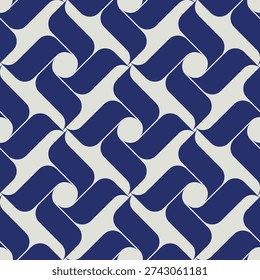 Abstract Seamless Pattern with Blue Geometric Waves and Curved Shapes Retro Minimal Modern Background Dynamic Flow Design for Textile Wallpaper Packaging Decorative Surface