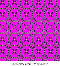 Abstract seamless pattern in blue and gold color on pink background