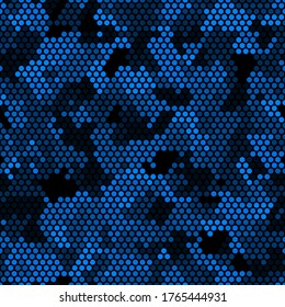Abstract seamless pattern with blue gradient colored circles on black. Template design for invitation, poster, card, flyer, banner, textile, fabric