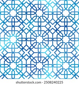 Abstract seamless pattern with blue gradient geometric shapes on a white background.