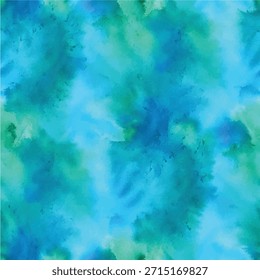 Abstract Seamless Pattern with Blue and Green Watercolor Spots Hand Drawn Illustration