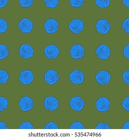 Abstract seamless pattern in blue, green and brown colors. Vector background illustration. Nature rose flowers.