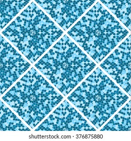 Abstract seamless pattern. Blue mosaic tiles. The geometric shape. A symmetrical rhombus. Vector illustration.