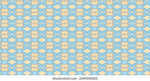 Abstrato padrão sem emenda com ovais azuis e formas de estrela creme. Perfeito para papéis de parede, tecidos ou texturas digitais. Padrão, sem emenda, azul, abstrato, geométrico.