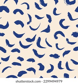 Abstract seamless pattern with blue paint strokes