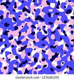 Abstract seamless pattern. Blue and pink colors, spring summer fashion trendy background. Camouflage background. Organic ornament. Vector. Eps 10