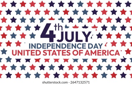 Abstract seamless pattern of blue and red stars on white background. America independence day background