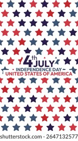 Abstract seamless pattern of blue and red stars on white background. America independence day background
