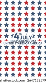 Abstract seamless pattern of blue and red stars on white background. America independence day background