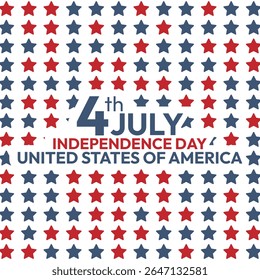 Abstract seamless pattern of blue and red stars on white background. America independence day background