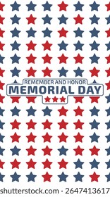 Abstract seamless pattern of blue and red stars on white background. America memorial day background