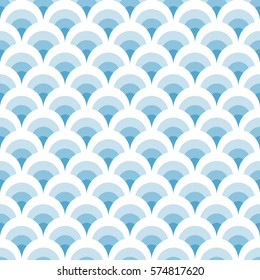 Abstract seamless pattern with blue rounded shapes. Stylized ocean waves.