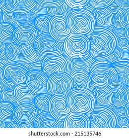 Abstract seamless pattern with blue spirals on a beige background. vector illustration 