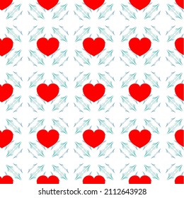 Abstract seamless pattern blue square and red heart. Fashion graphic design. Modern stylish texture. Colorful template for prints, textiles, wrapping, wallpaper, banner, business, etc. illustration
