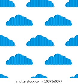 Abstract seamless pattern with blue striped clouds isolated on white background. Vector illustration.