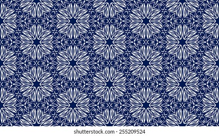 Abstract seamless pattern, blue vector background, arabic ornament 