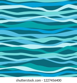 Abstract seamless pattern with blue waves stripes lines. Ocean sea water texture. Striped minimalistic summer holiday background. Vector wavy decorative design for textile print, wallpaper, gift wrap