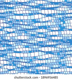 abstract seamless pattern, blue waves, textured water surface, decorative mosaic, design for textile and fabric, vector illustration with colored contour lines in doodle and hand drawn style