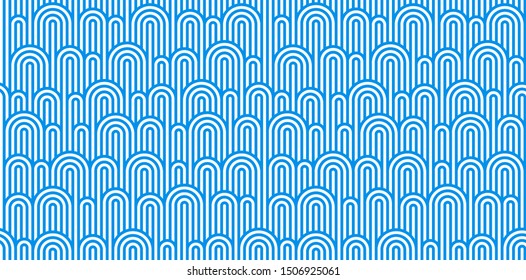 Abstract Seamless Pattern with Blue and White Waves. Background with Waves of Water. Vector Decorative Ornament.