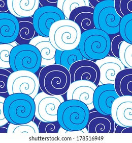 Abstract seamless pattern with blue and white spirals