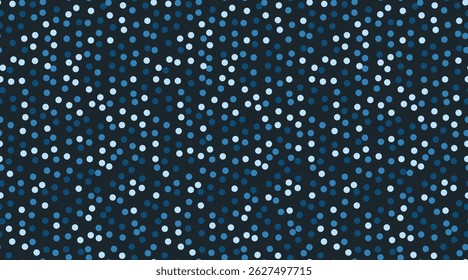 Abstract seamless pattern of blue and white dots on a dark background.  Perfect for website backgrounds, textiles, or festive designs.
