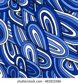 Abstract seamless pattern in blue and white. Hand drawn background for postcards, prints, textile design