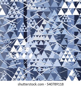 Abstract seamless pattern. Blue and white background. Geometrical winter forest. Vector illustration.