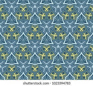 Abstract seamless pattern of blue and yellow shades