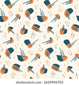 Abstract seamless pattern in boho motif. Repeating wallpaper textile print, surface design with simple geometric shapes in retro style. Cute abstract fashion ornament. Vector illustration.