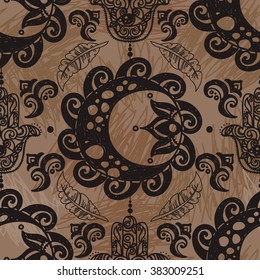 Abstract seamless pattern, boho style, vector illustration