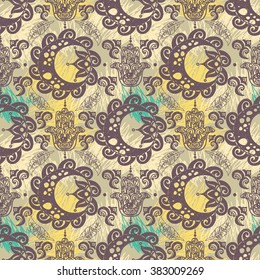 Abstract seamless pattern, boho style, vector illustration