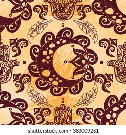 Abstract seamless pattern, boho style, vector illustration