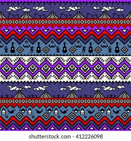 Abstract seamless pattern in boho style. Vector wallpaper with ethnic aztec ornament. Aztec pattern. Folk print template for fabric, paper, post cards, wrapping, t-shirts, etc.